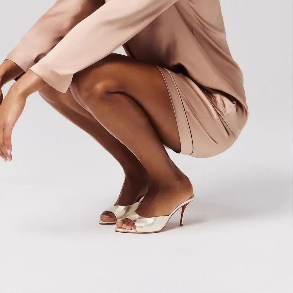 Christian Louboutin Miss Z Mule 80 Platino Gold Backless Sandal Heel Pump 35